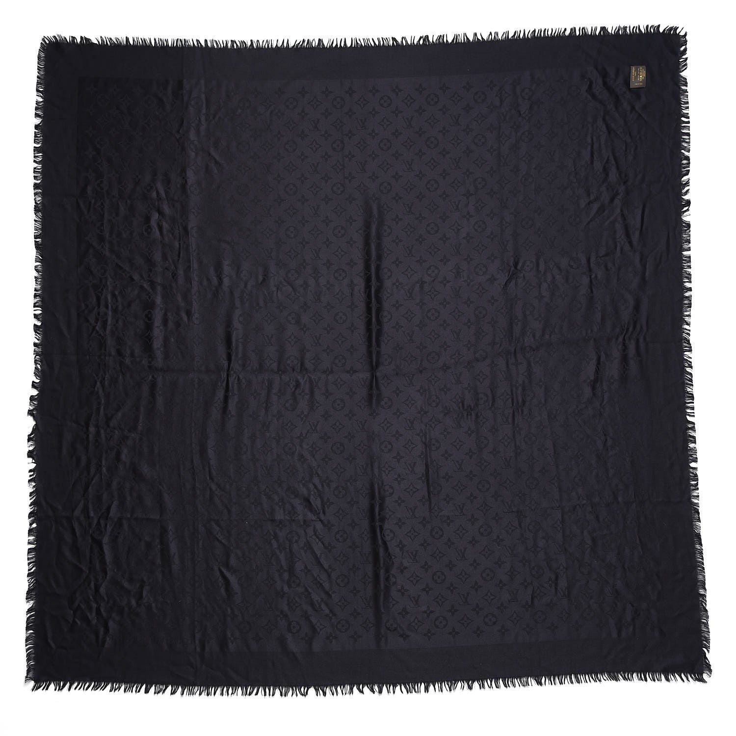 Louis Vuitton Silk Wool Monogram Shawl Black 10 of 10