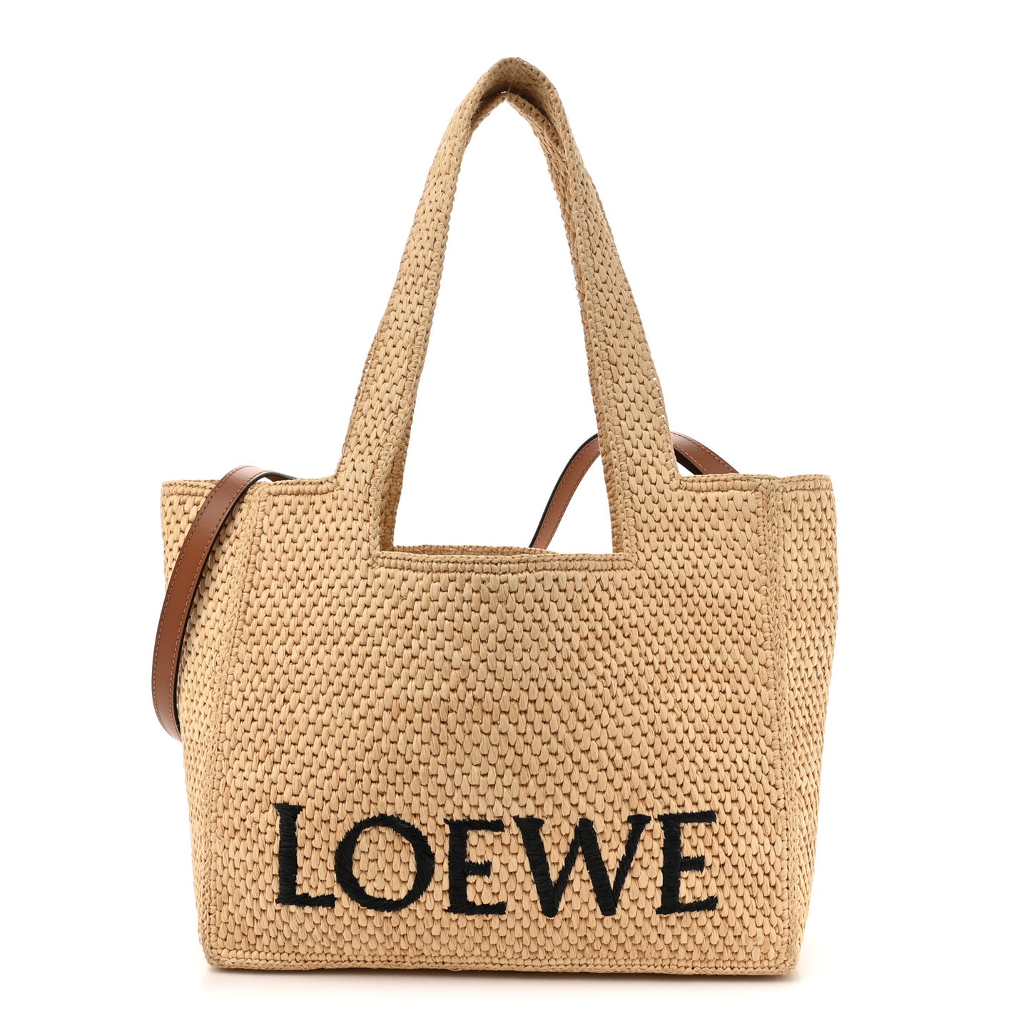 Raffia Small Paula's Ibiza Logo Tote Natural Tan