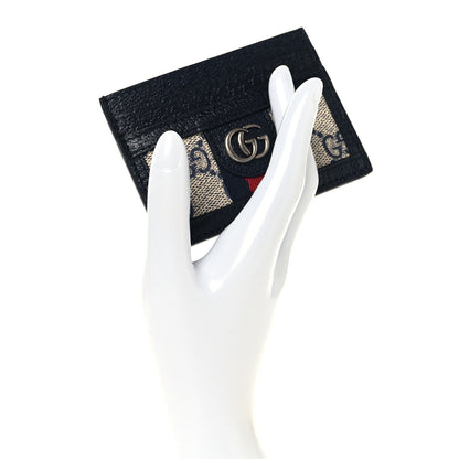 Gucci GG Supreme Monogram Textured Dollar Calfskin Web Ophidia Card Holder Beige Blue 2 of 6