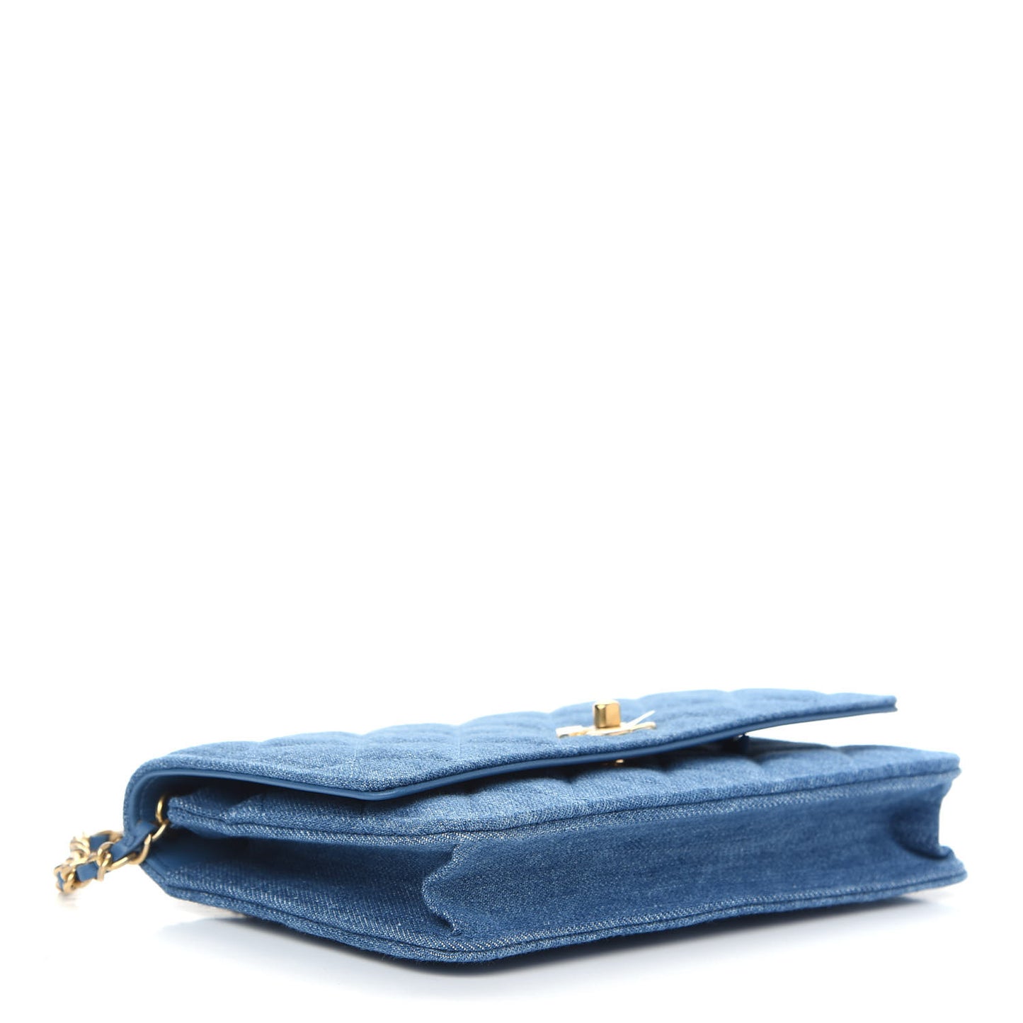 Denim Quilted CC Pearl Crush Wallet On Chain WOC Blue