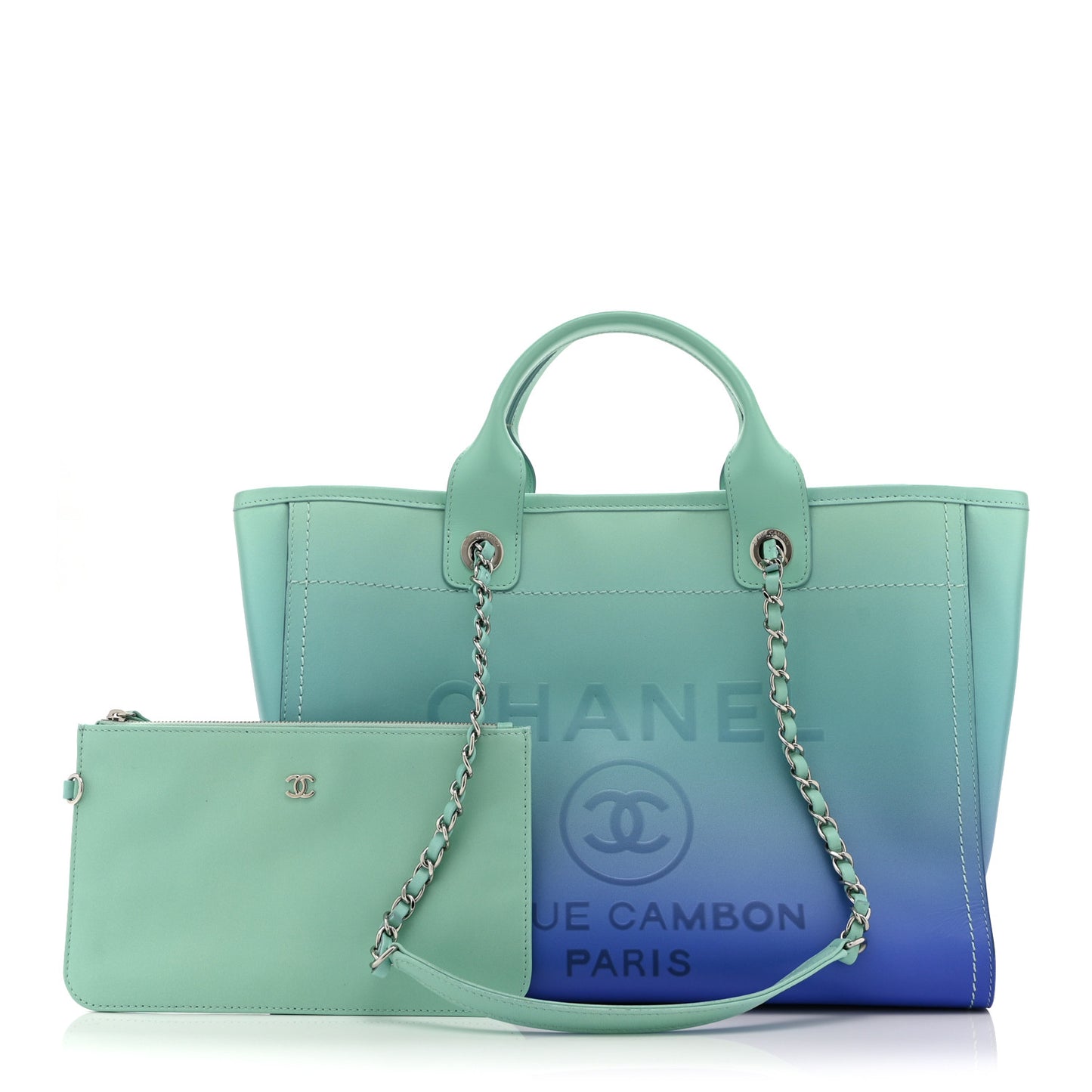 Shaded Calfskin Medium Deauville Tote Light Green Turquoise Purple