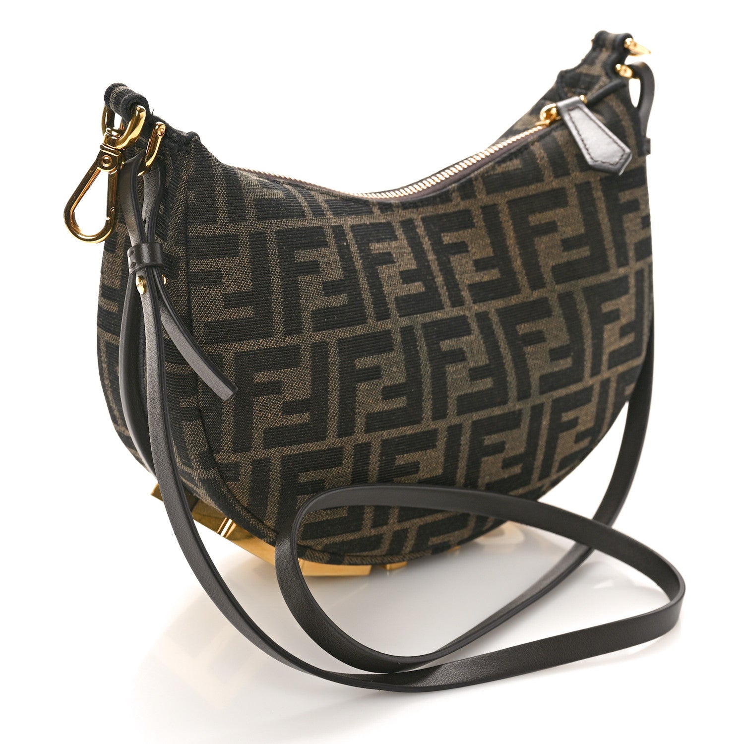 Fendi Fabric Jacquard Vitello Grace FF 1974 Mini Fendigraphy Hobo Bag Tobacco Moro Ebano 3 of 11