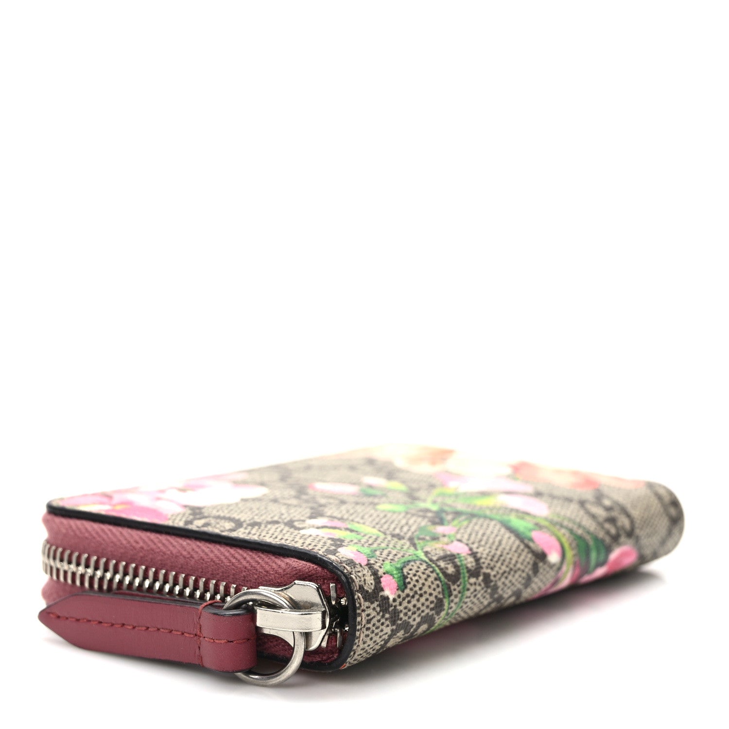 Gucci GG Supreme Monogram Blooms Zip Around Card Case Wallet Beige Multicolor Dry Rose 4 of 8