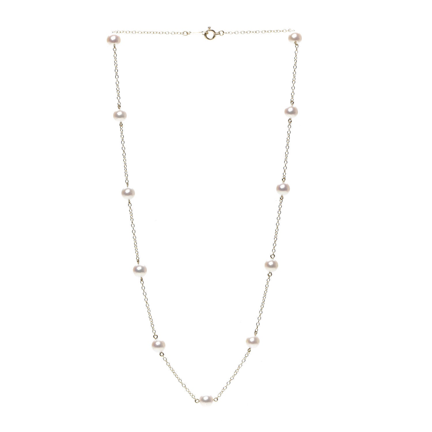 Mikimoto 18K Yellow Gold Akoya Pearl 5.5mm Station Necklace 3 of 5