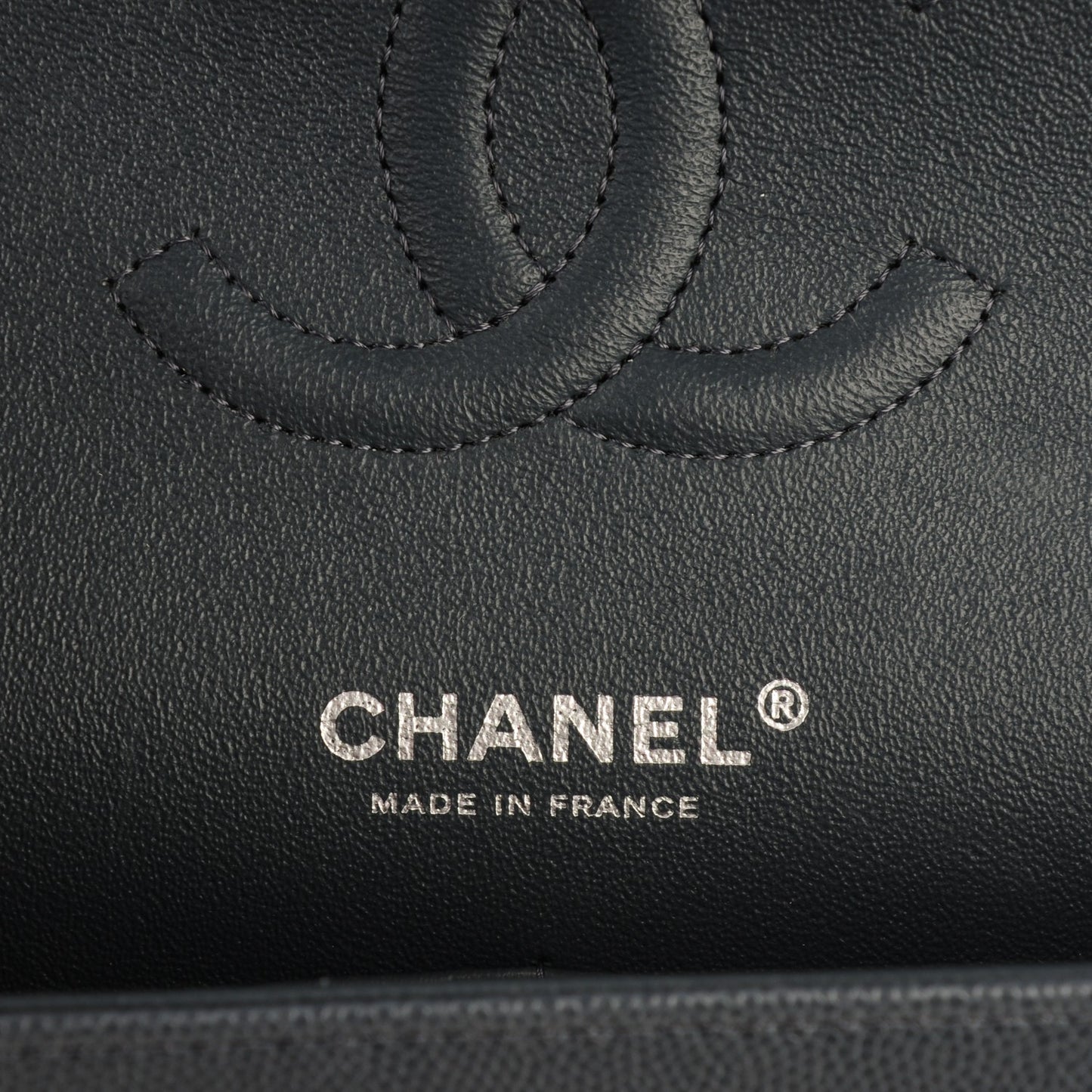 Caviar Quilted Medium Double Flap Grey