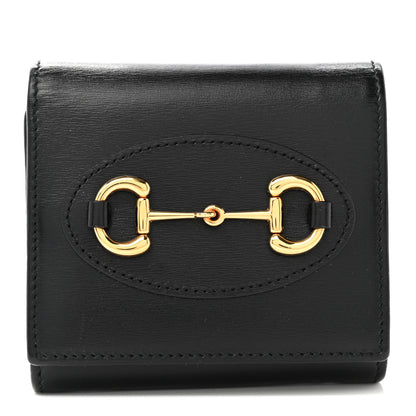 Gucci Boarded Plutone Calfskin Horsebit 1955 Flap Card Case Wallet Black 1 of 9