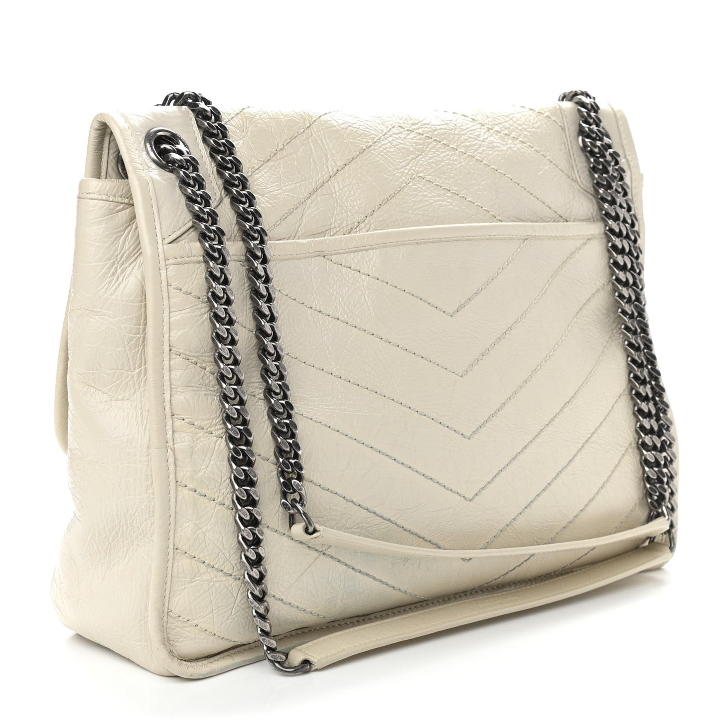 Crinkled Calfskin Matelasse Monogram Large Niki Chain Satchel Ivory
