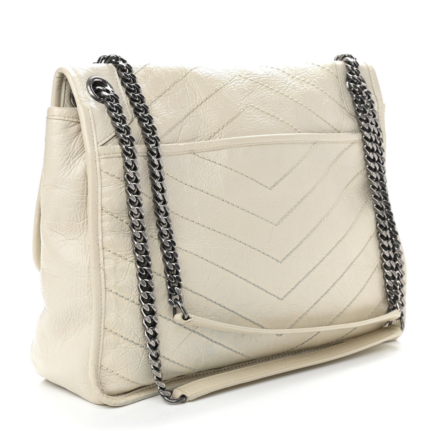 Saint Laurent Crinkled Calfskin Matelasse Monogram Large Niki Chain Satchel Ivory 2 of 12