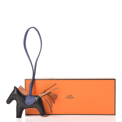 Hermes Milo Lambskin Grigri Rodeo Horse Bag Charm PM Black Bleu Saphir Gold 5 of 5