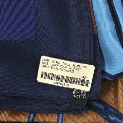 Hermes Silk Coup de Fouet Scarf 140 Caban, Brun, and Turquoise 3 of 3