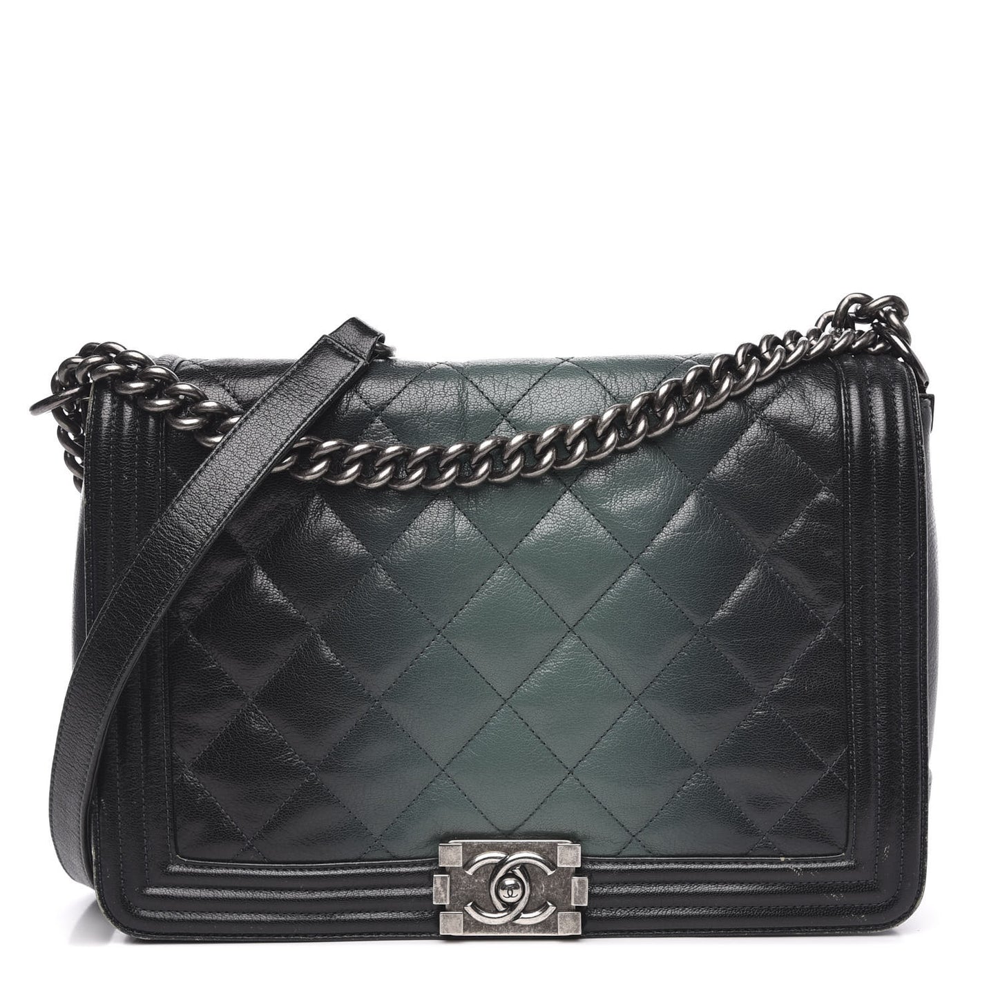 Goatskin Ombre Faded Quilted New Medium Boy Flap Dark Green
