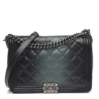 Chanel Goatskin Ombre Faded Quilted New Medium Boy Flap Dark Green 1 of 15