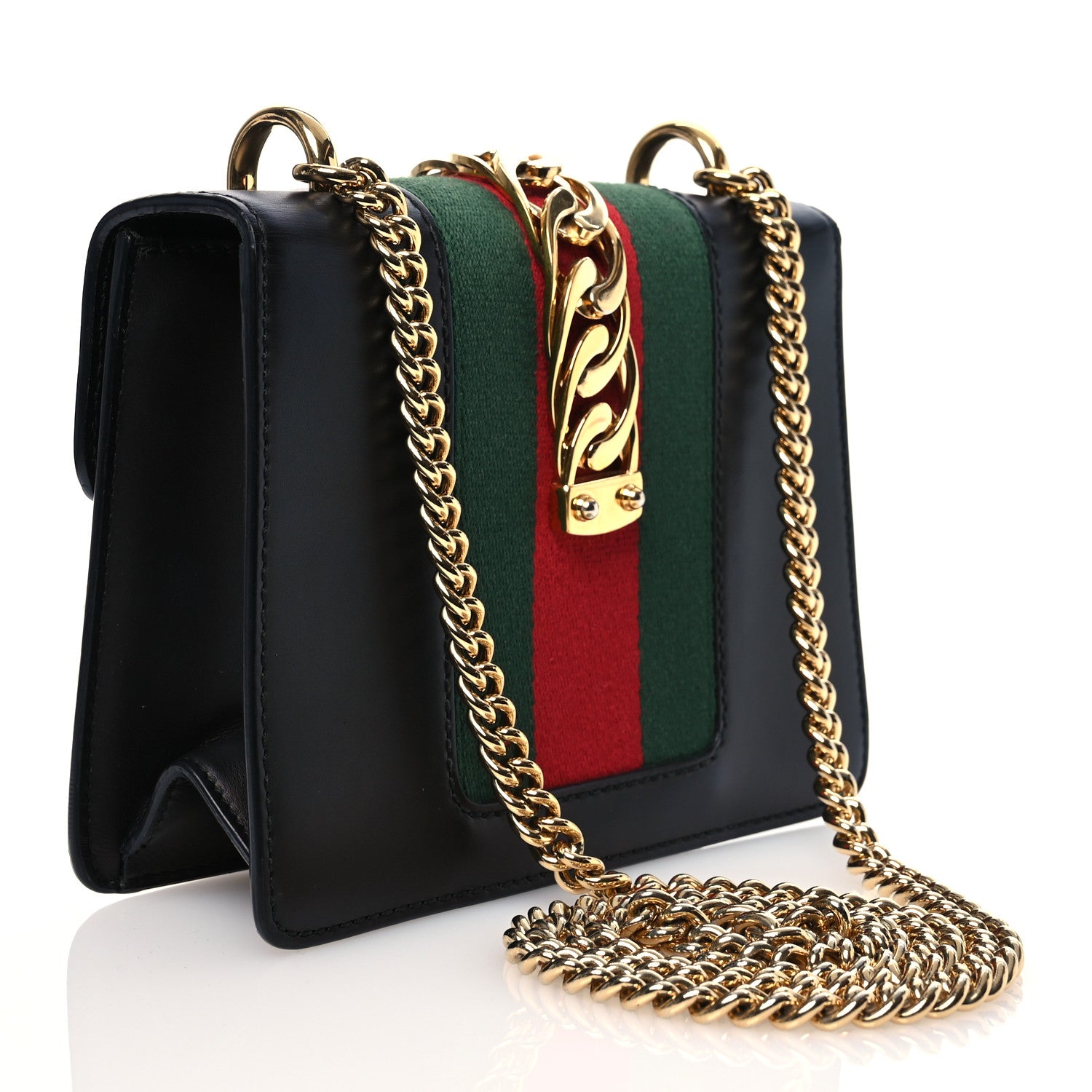 Gucci Calfskin Mini Sylvie Chain Shoulder Bag Black 2 of 15