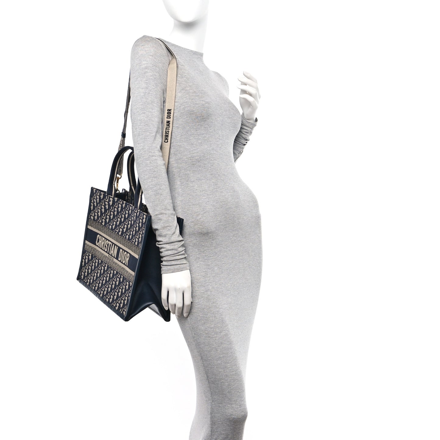 Oblique Calfskin Medium Book Tote With Strap Blue Multicolor