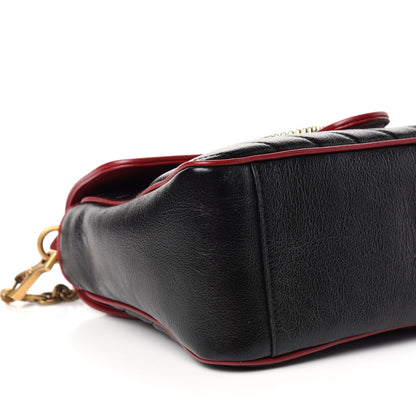 Gucci Vintage Effect Calfskin Matelasse Diagonal Small Torchon GG Marmont Top Handle Shoulder Bag Black Romantic Cherry 8 of 10