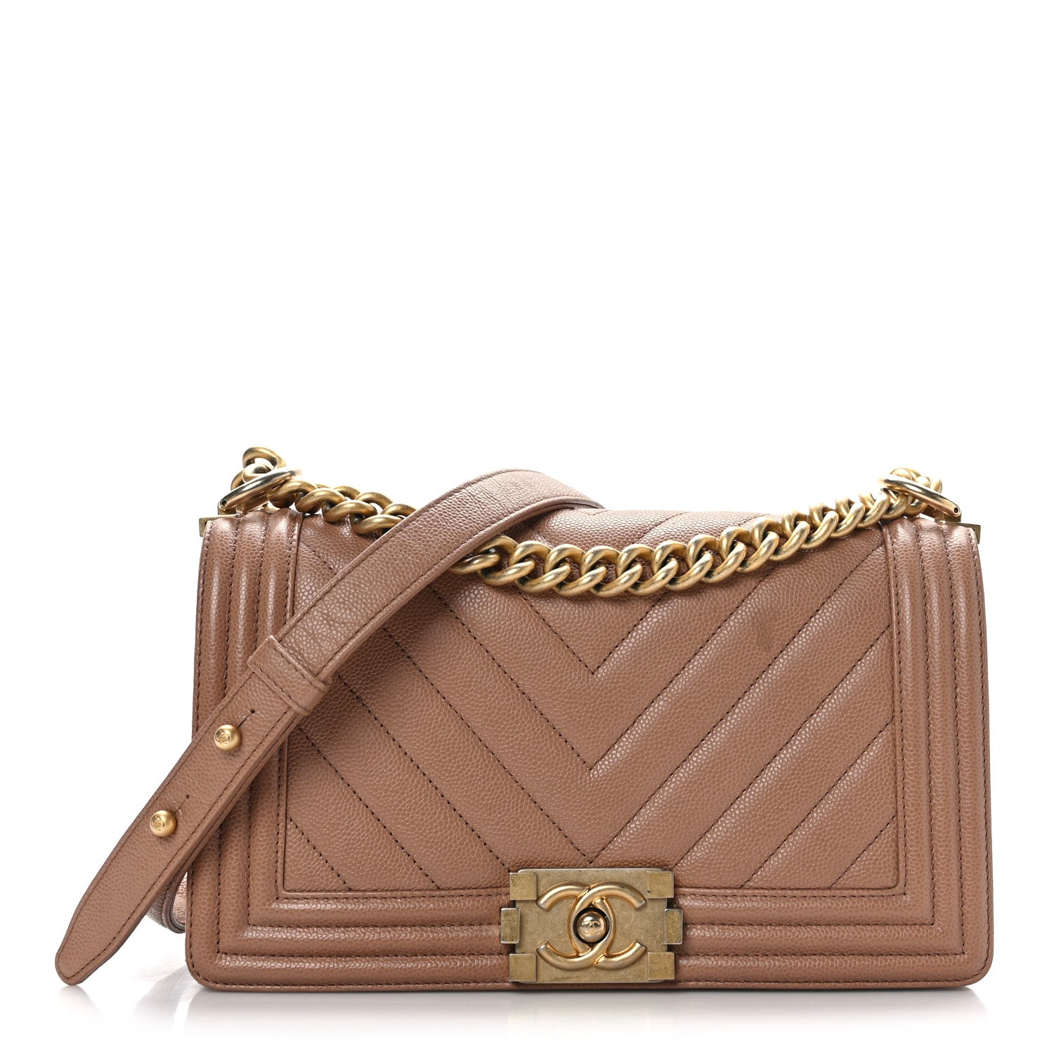 Chanel Caviar Chevron Quilted Medium Boy Flap Brown 1 of 11