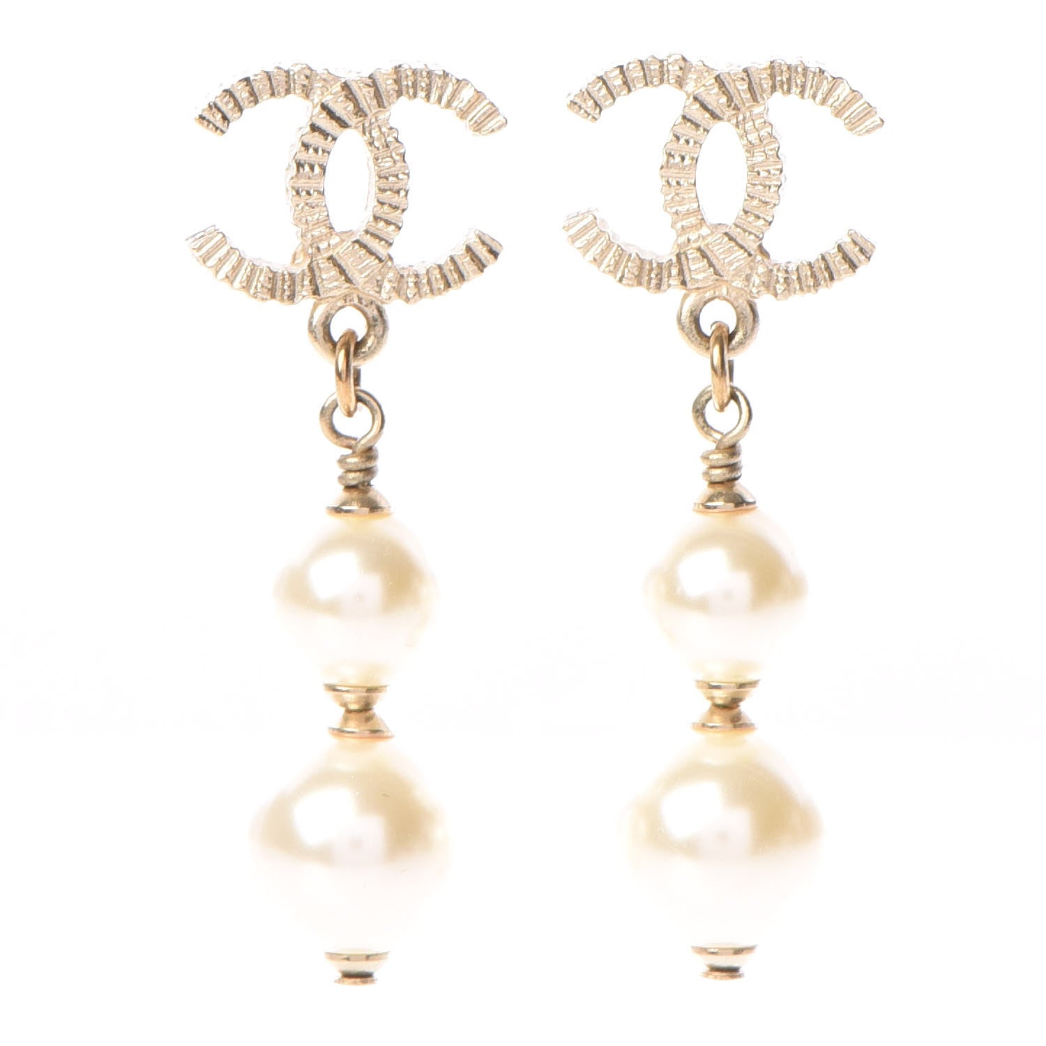 Chanel CC Pearl Drop Earrings Gold 1 of 4