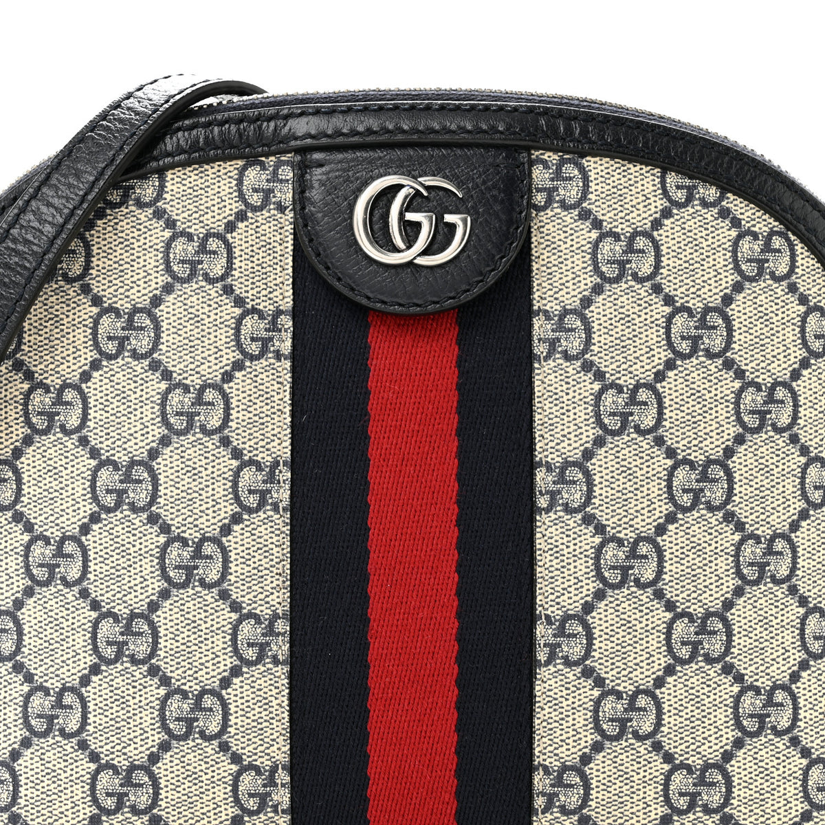 GG Supreme Monogram Textured Dollar Calfskin Web Small Ophidia Dome Shoulder Bag Beige Blue