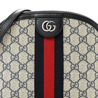 Gucci GG Supreme Monogram Textured Dollar Calfskin Web Small Ophidia Dome Shoulder Bag Beige Blue 8 of 14