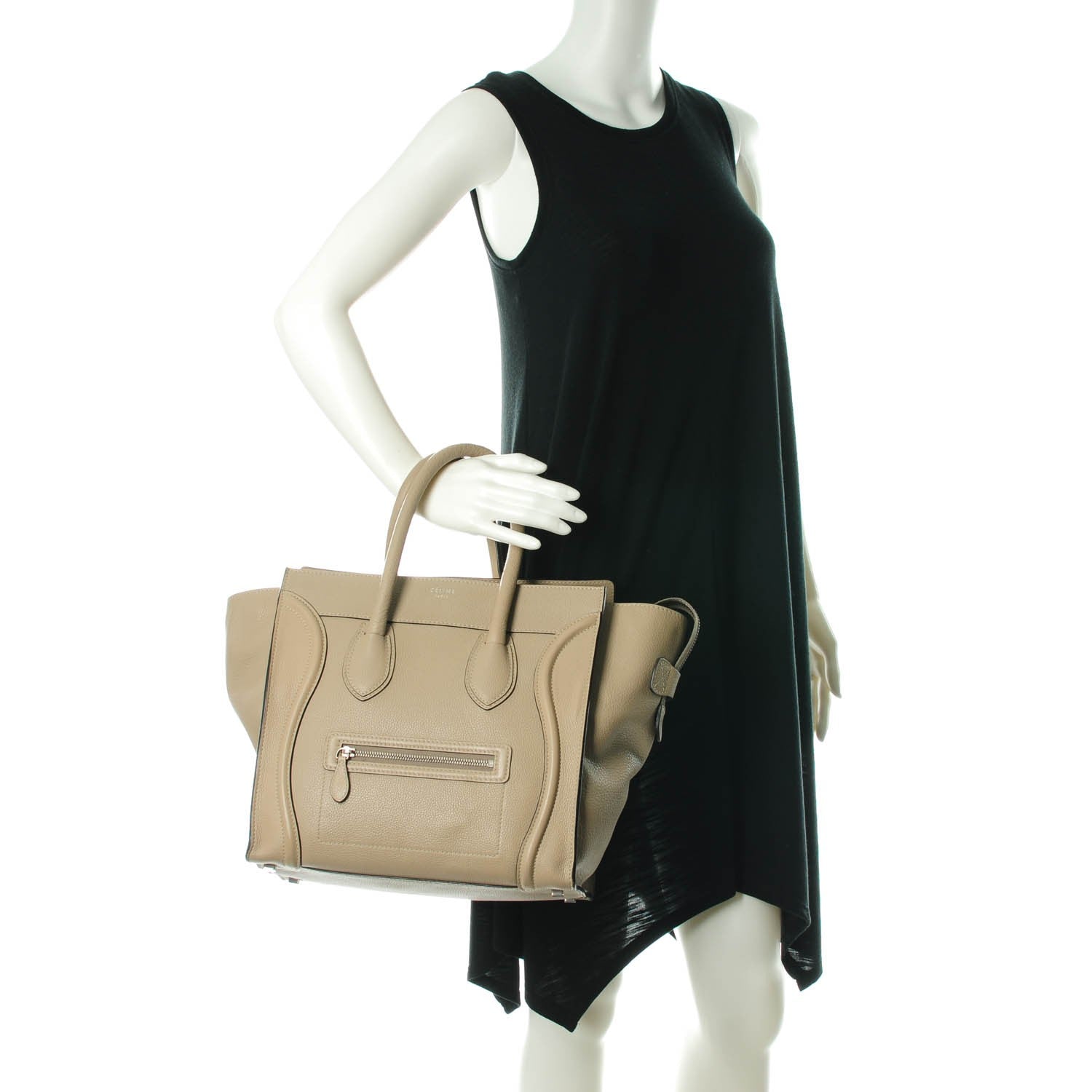 Celine Drummed Calfskin Mini Luggage Dune 2 of 9