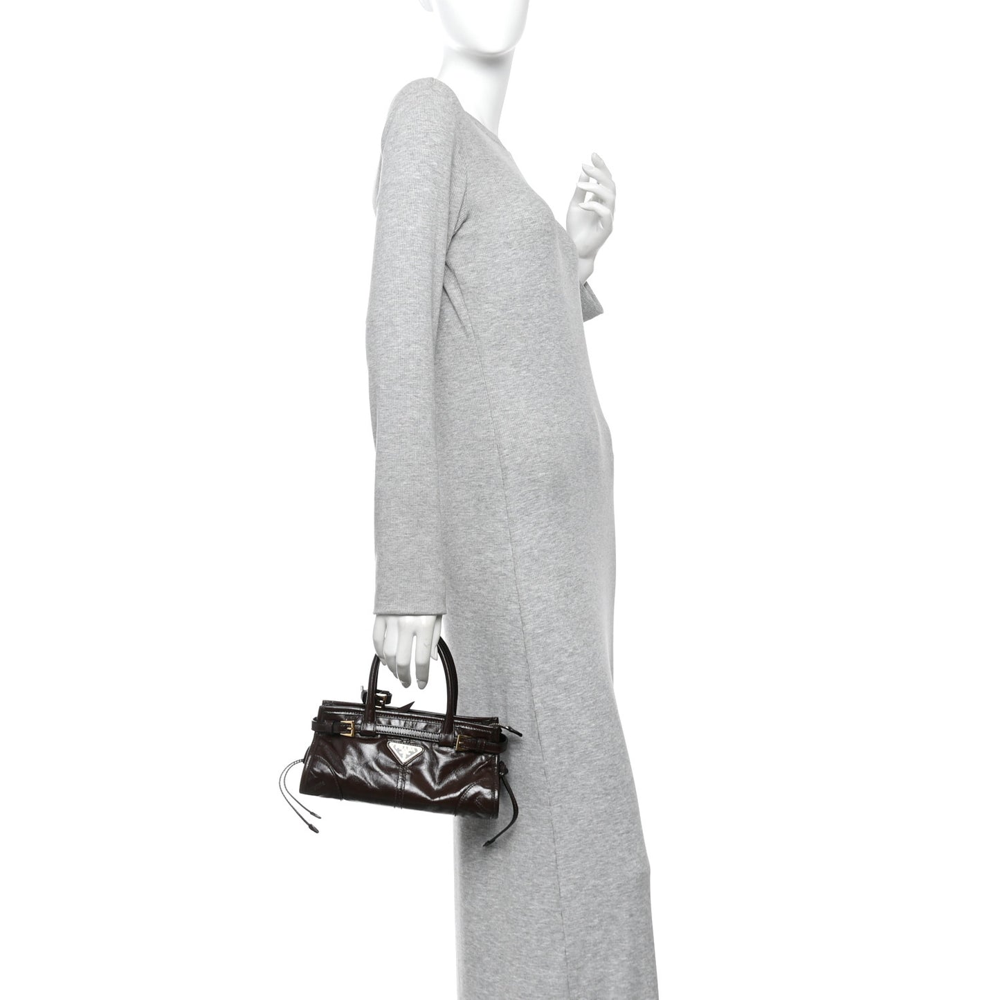 Glossy Calfskin Triangle Mini Bonnie Shoulder Bag Moro
