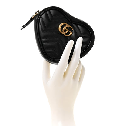 Gucci Calfskin Matelasse Chevron GG Marmont Heart Coin Purse Black 2 of 8