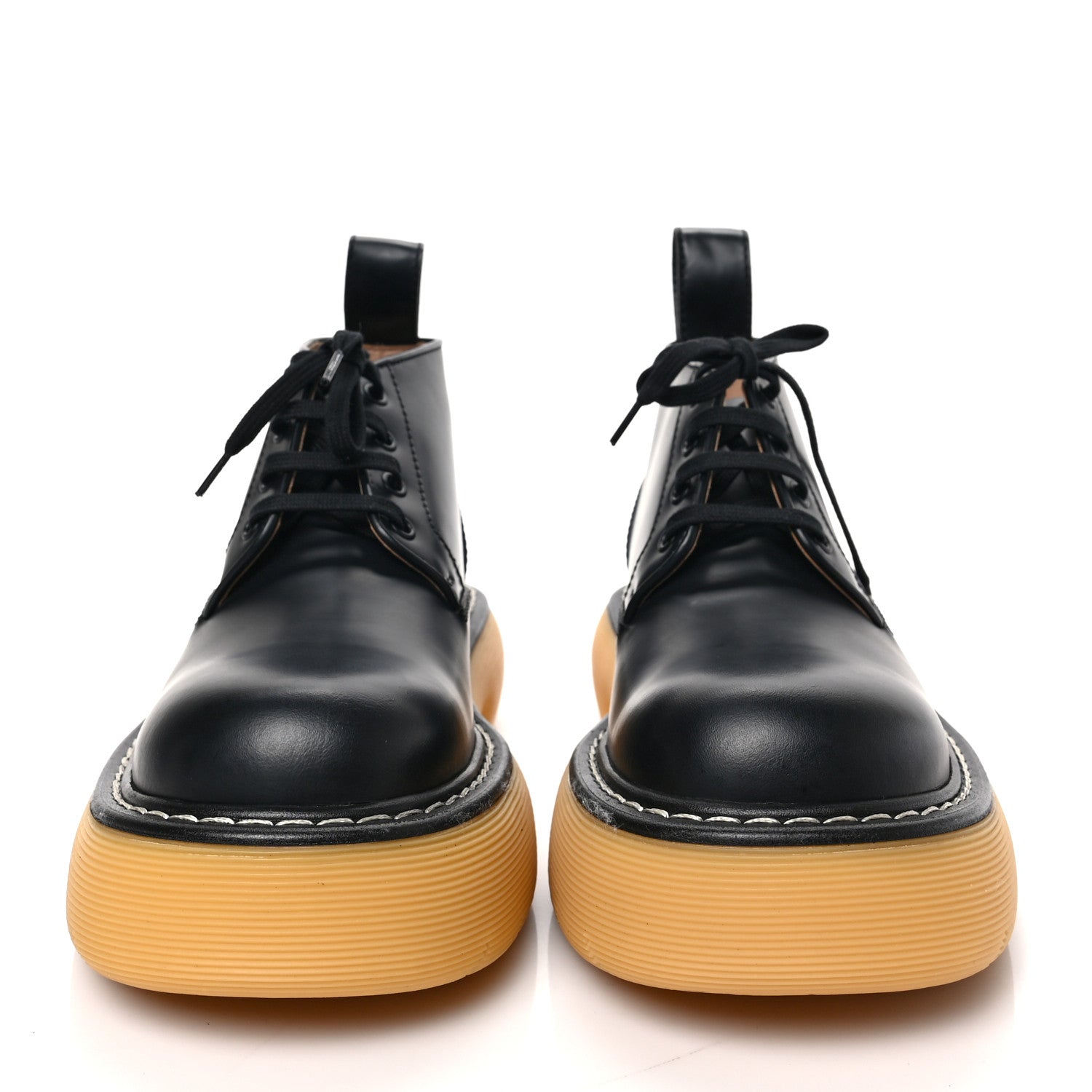 Bottega Veneta Calfskin Mens The Swell Lace Up Ankle Boots 40 40 Black Natural Rubber 2 of 6