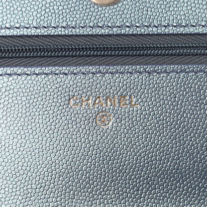 Chanel Iridescent Caviar Quilted Wallet On Chain WOC Dark Blue 6 of 12