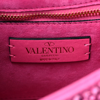 Valentino Garavani Crystal Suede Enamel Medium Roman Stud Shoulder Bag Pink PP 6 of 9