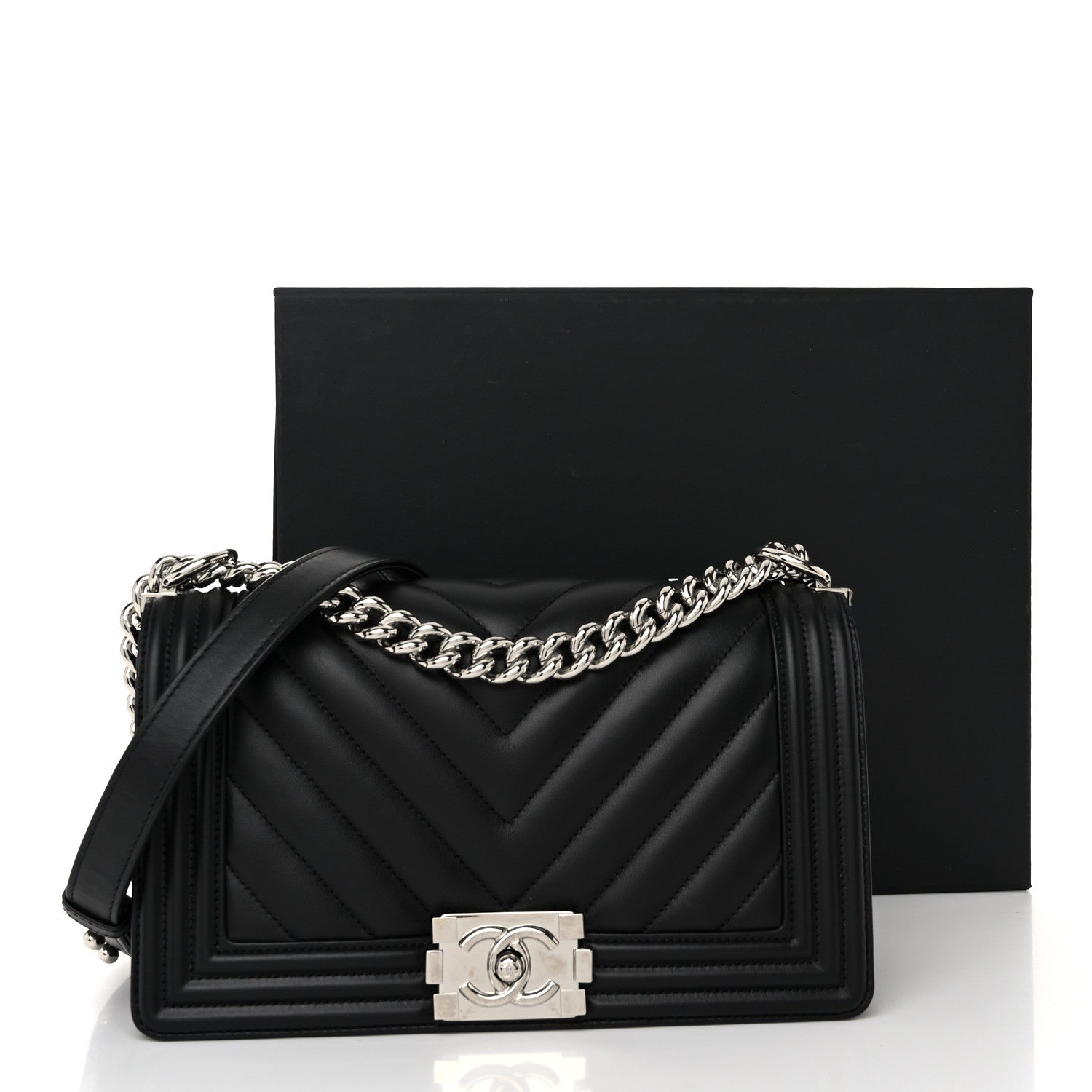 Chanel Calfskin Chevron Quilted Medium Boy Flap Black 11 of 11