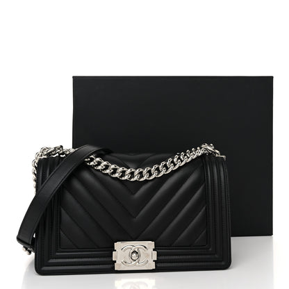 Chanel Calfskin Chevron Quilted Medium Boy Flap Black 11 of 11