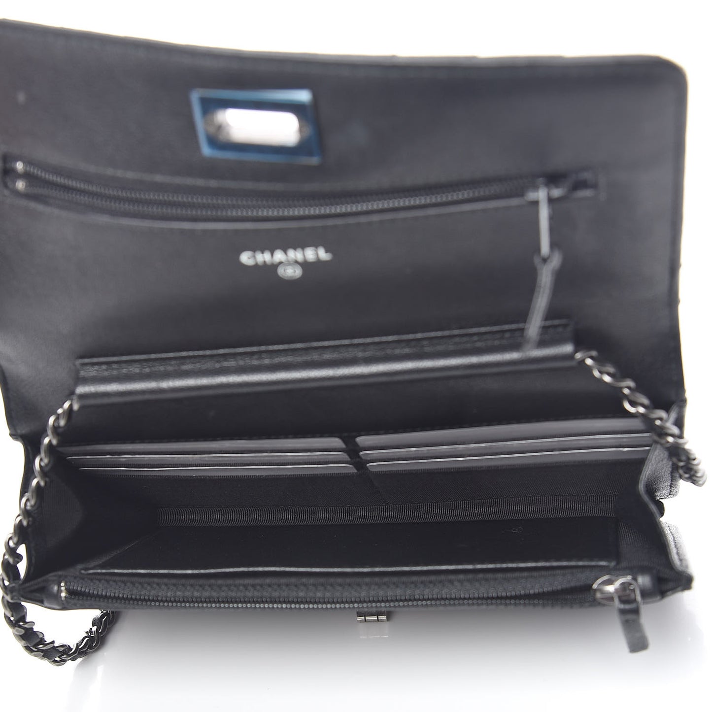 Sheepskin Chevron Quilted Studded Reissue Wallet On Chain WOC Black