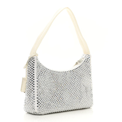 Prada Satin Crystal Mini Re-Edition 2000 Bag White 3 of 12