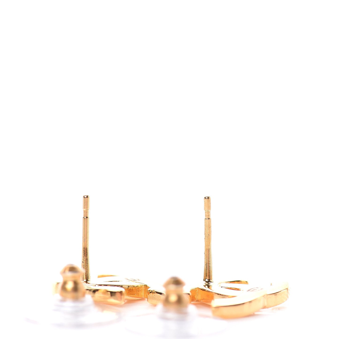 Metal CC Paris Button Stud Earrings Gold