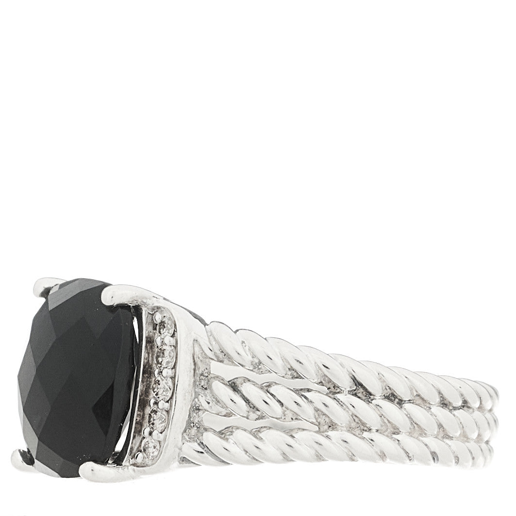 Sterling Silver Diamond Black Onyx 10mm Petite Wheaton Ring 57 8