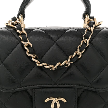 Chanel Lambskin Quilted Top Handle Flap Clutch With Chain Black 8 of 11