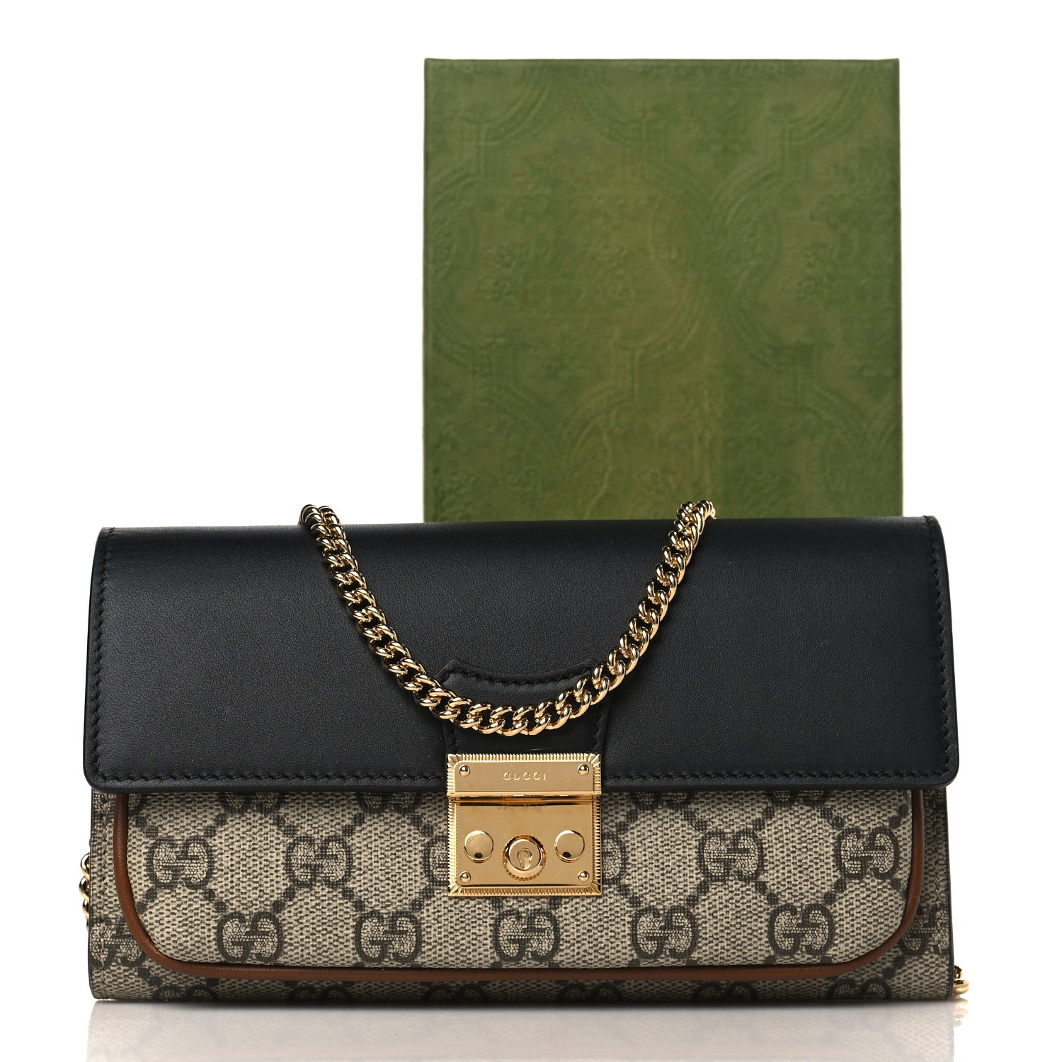 Gucci GG Supreme Monogram Calfskin Padlock Chain Wallet Beige Black Cuir 11 of 11