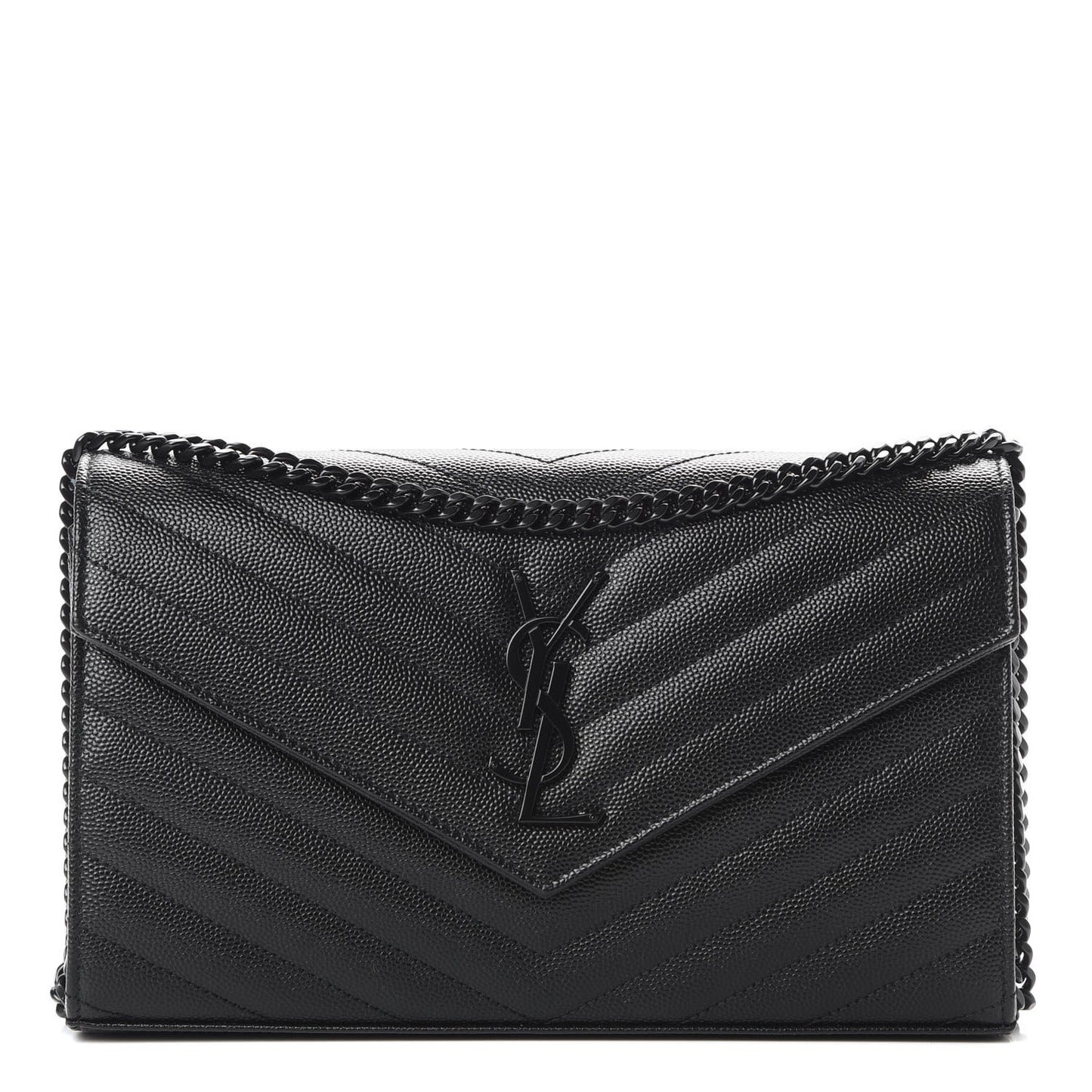 Grain De Poudre Matelasse Chevron Monogram Chain Wallet Black