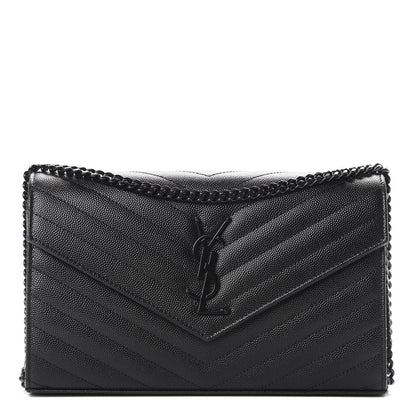 Saint Laurent Grain De Poudre Matelasse Chevron Monogram Chain Wallet Black 1 of 11