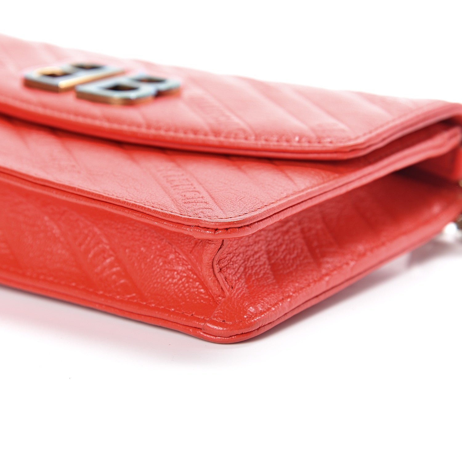 Balenciaga Shiny Goatskin Logo Embossed BB Wallet On Chain Vivid Red 10 of 11