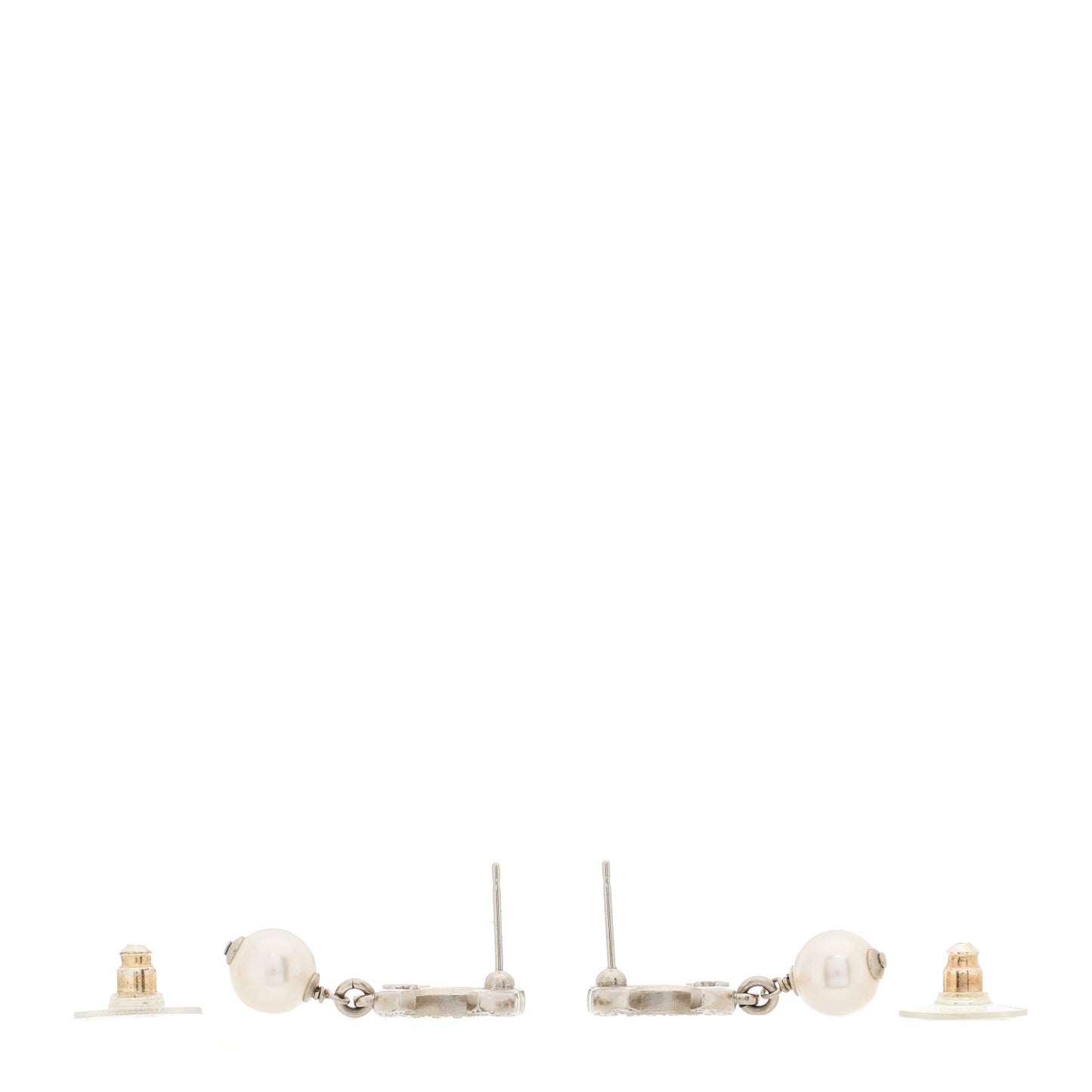 Pearl Crystal CC Drop Earrings Silver Pearly White