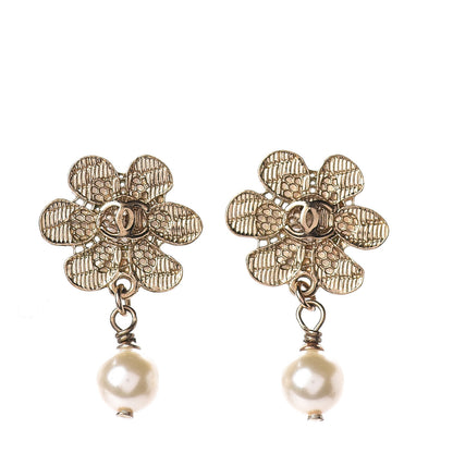 Chanel Pearl CC Flower Drop Earrings Gold 1 of 4