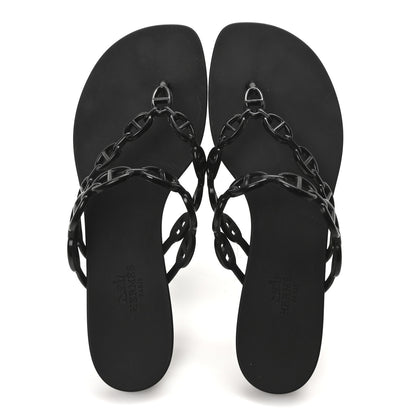 Hermes Rubber Womens Island Sandals 38 Black 2 of 8