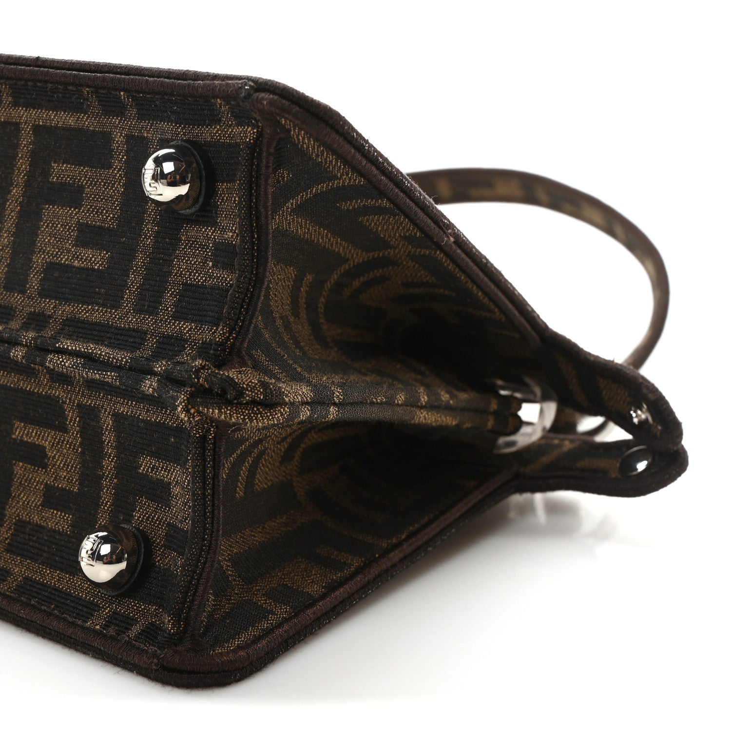 Fendi Fabric Jacquard FF 1974 Crystal Petite Peekaboo I SEE U Satchel Tabacco Moro 9 of 9