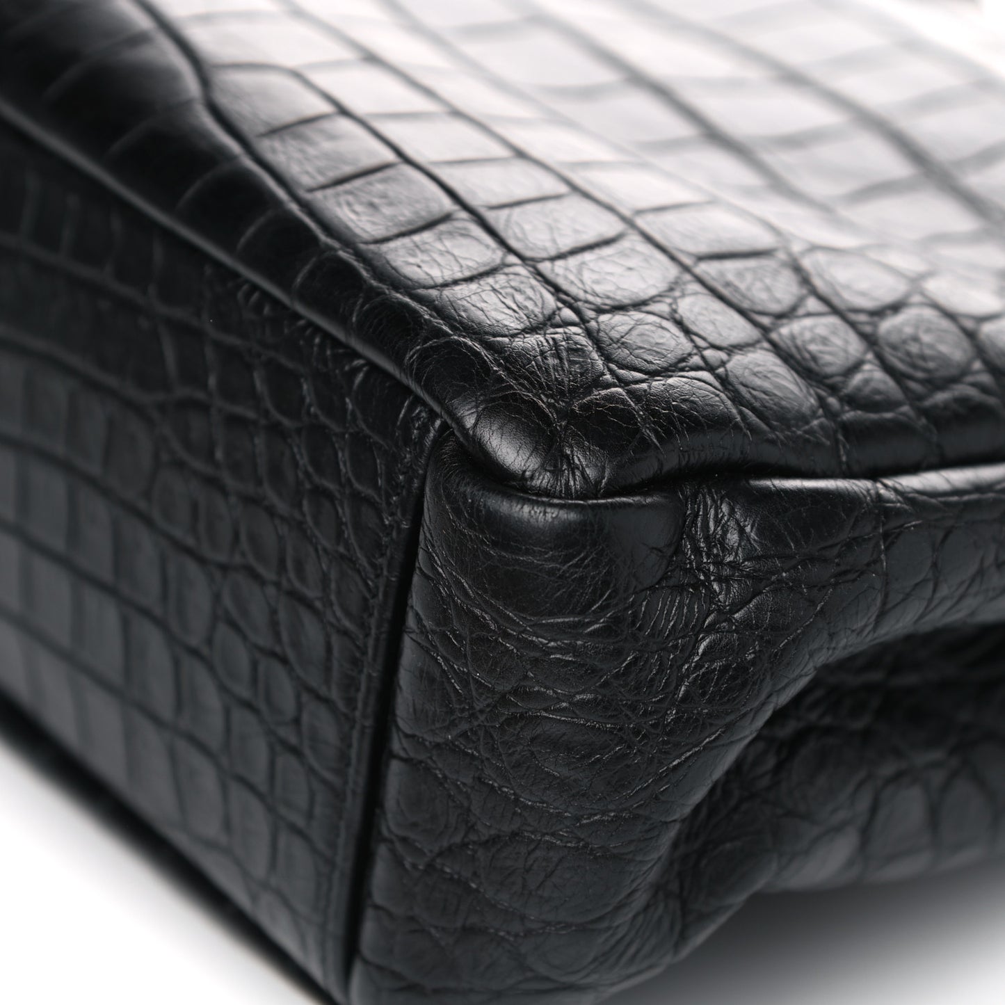Calfskin Crocodile Embossed Monogram Large College Satchel Black