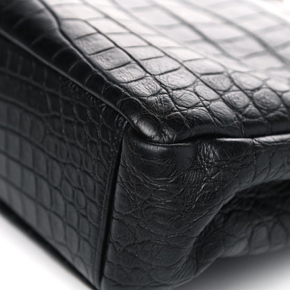 Saint Laurent Calfskin Crocodile Embossed Monogram Large College Satchel Black 8 of 10