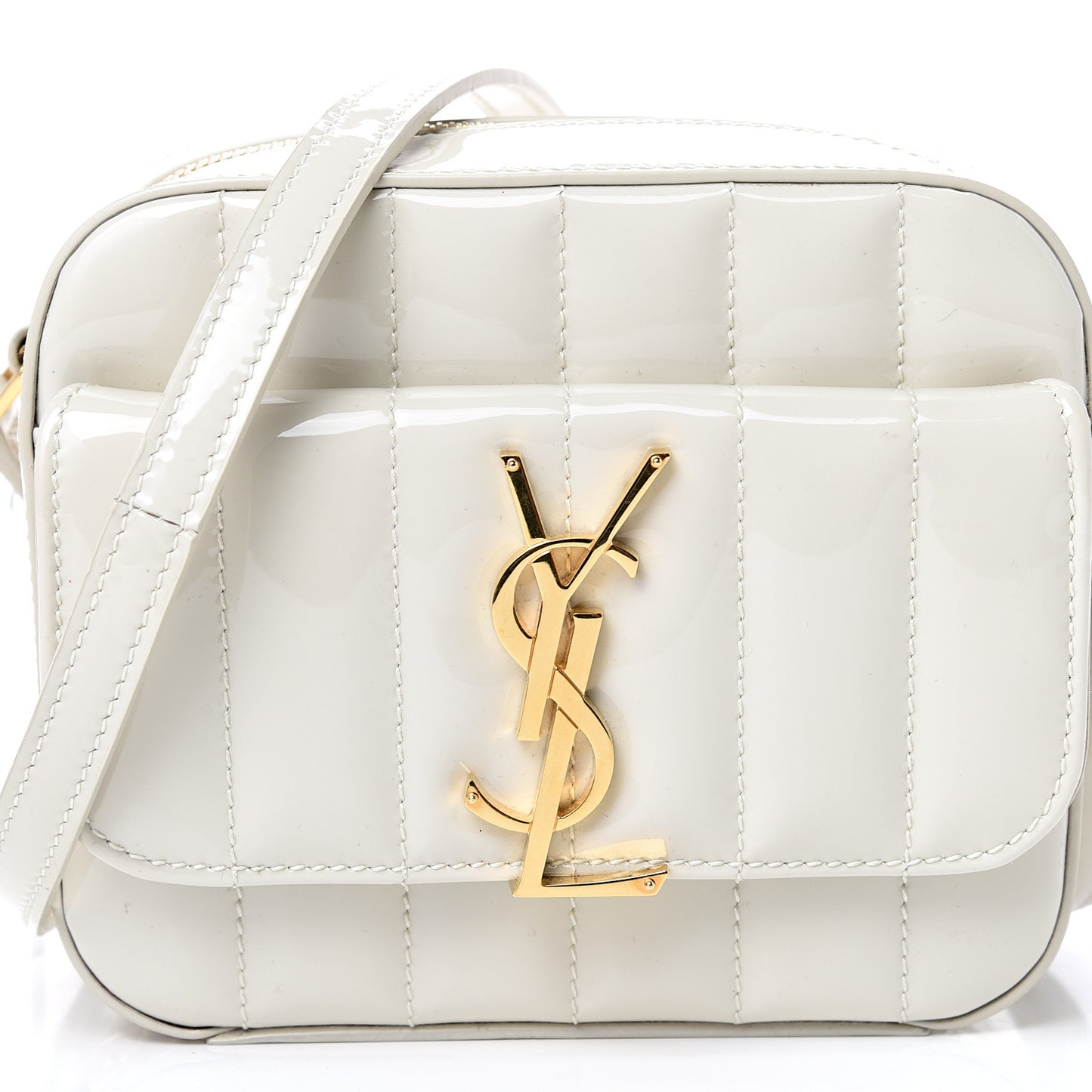 Patent Matelasse Monogram Toy Vicky Camera Bag Off White