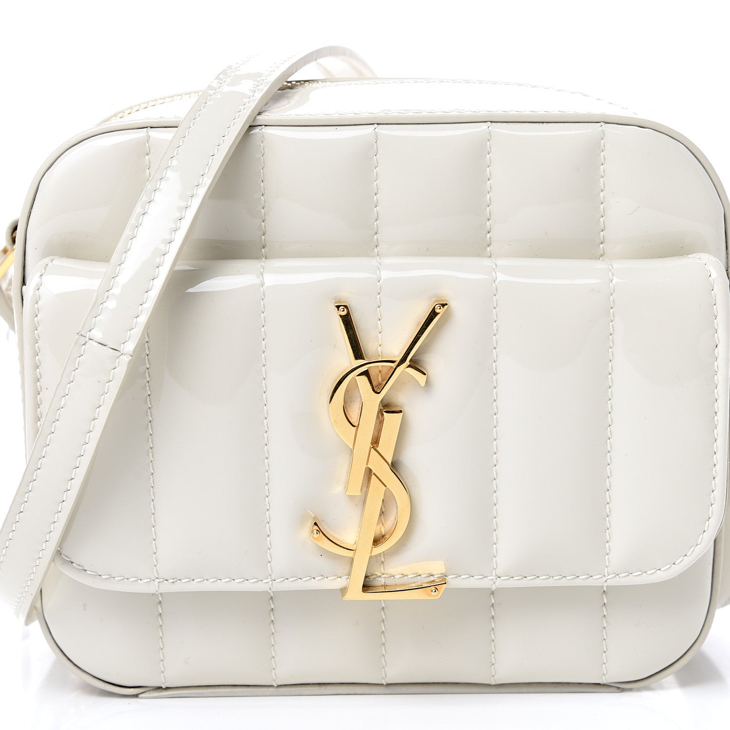 Saint Laurent Patent Matelasse Monogram Toy Vicky Camera Bag Off White 7 of 9