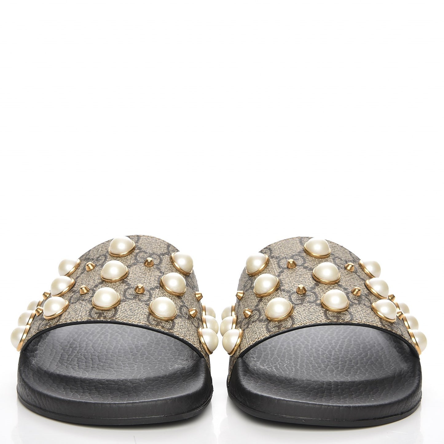 GG Supreme Monogram Pearls Slide Sandals 38 Beige