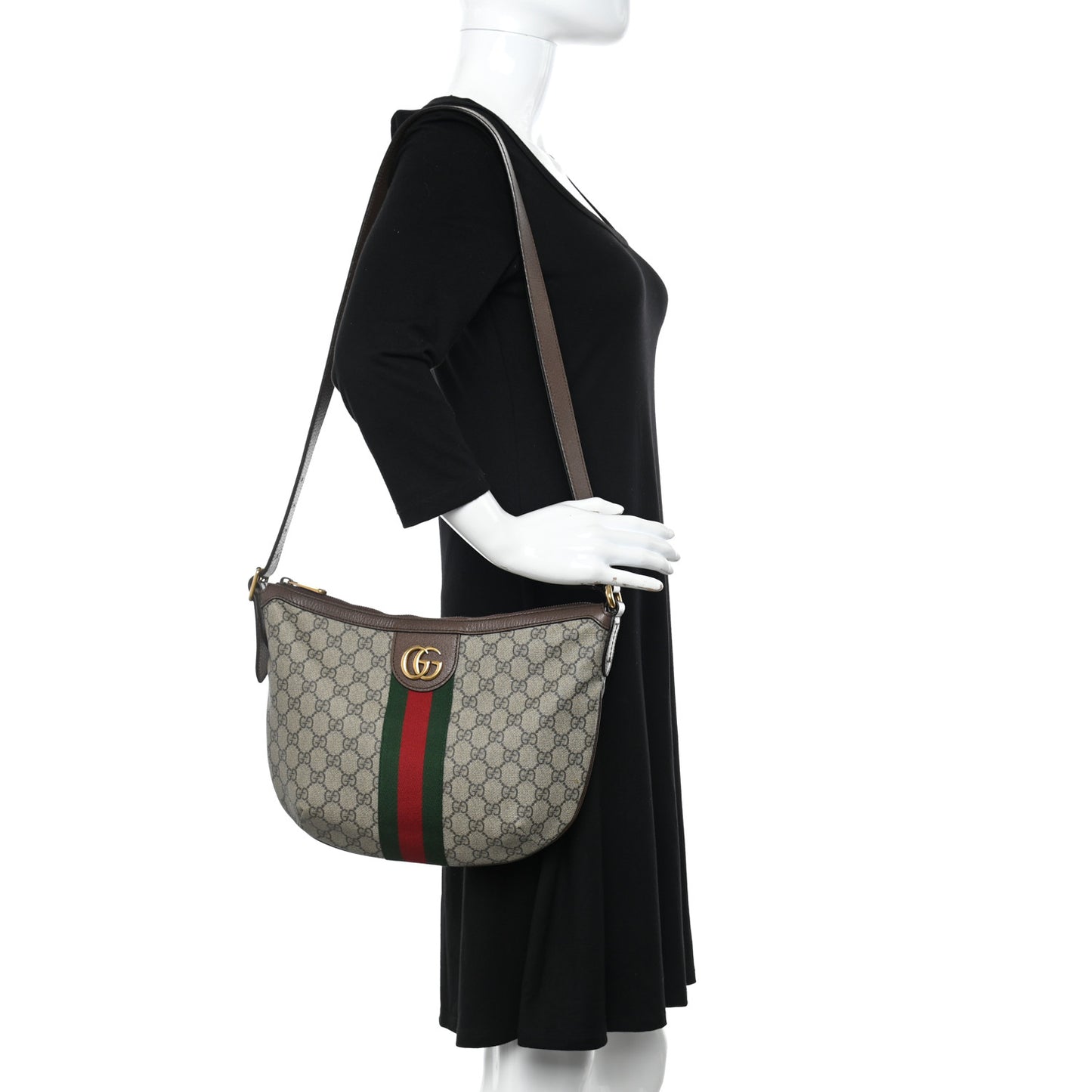 GG Supreme Monogram Web Small Ophidia Half Moon Hobo Brown
